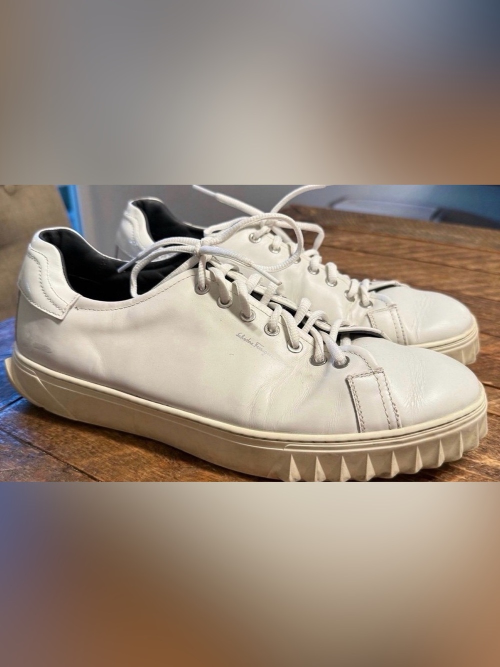 Men’s Salvatore Ferragamo White Leather Low-Top Sneakers (Size 10)